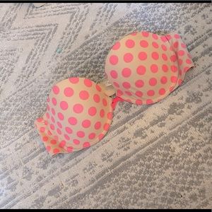 Aerie strapless bra - nude with hot pink polka dots - 36B